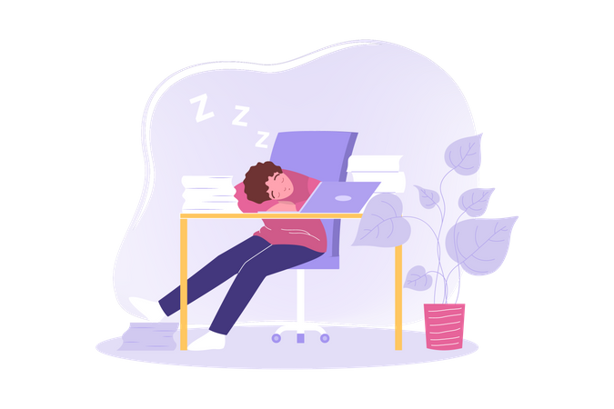 Man sleeping at work  Illustration