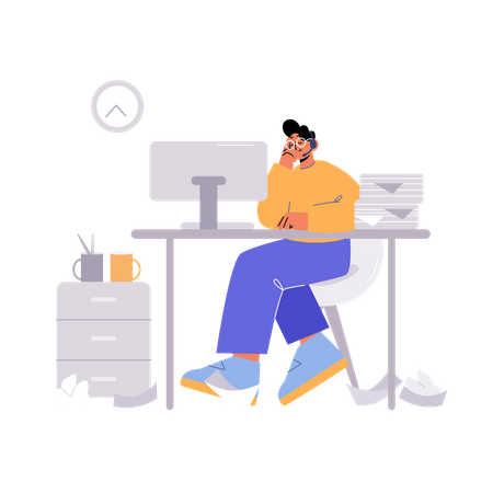 Man sleeping at work  Illustration