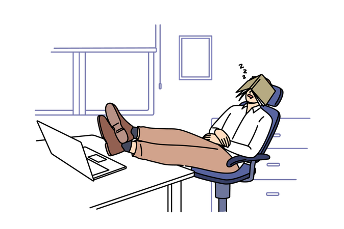 Man sleeping at workspace  Illustration