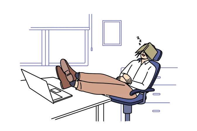 Man sleeping at workspace  Illustration