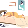 man sleeping in bed illustration svg