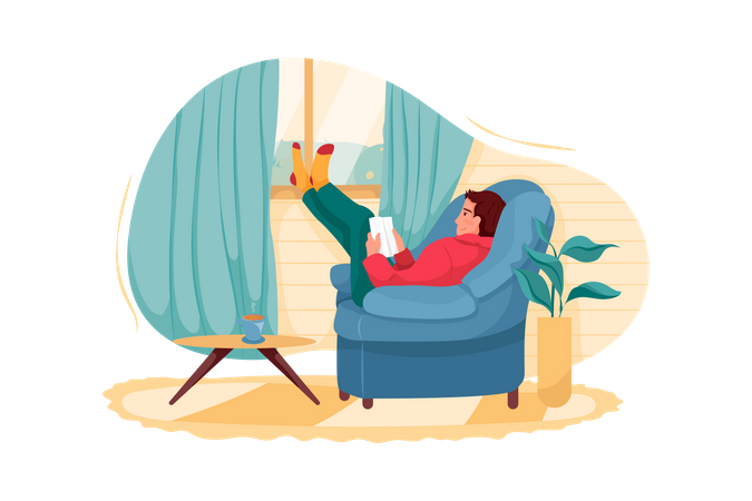 Man sleeping in chair and reading book Illustration