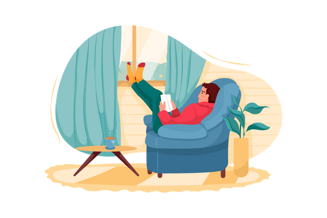 Man sleeping in chair and reading book  Illustration