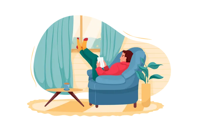 Man sleeping in chair and reading book  Illustration