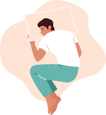 Man sleeping in embryo pose  Illustration