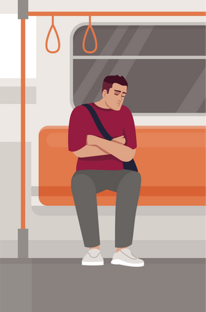 Man sleeping in train  Illustration