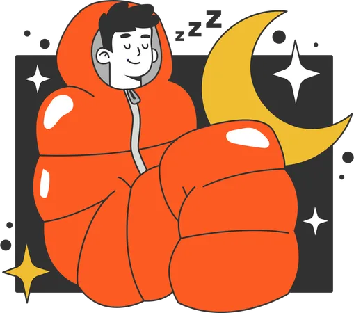 Man sleeping in winter night  Illustration