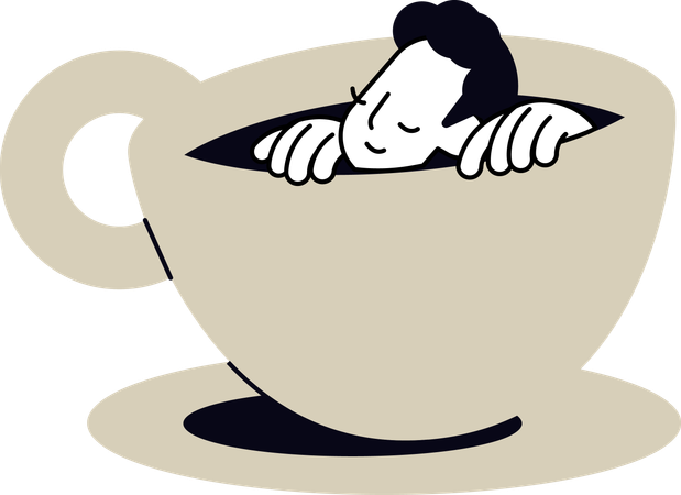 Man sleeping into Cappuccino cup  Illustration