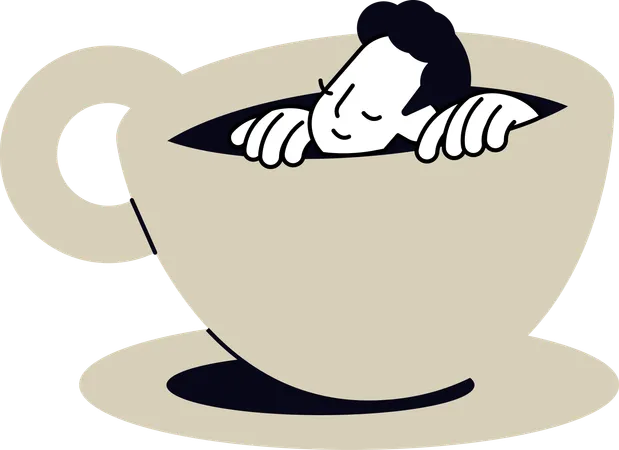 Man sleeping into Cappuccino cup  Illustration