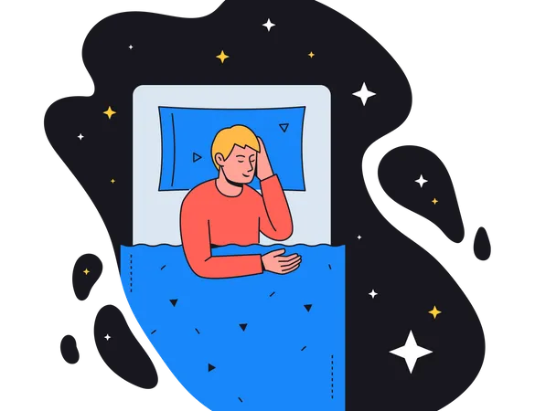 Man sleeping on bed Illustration