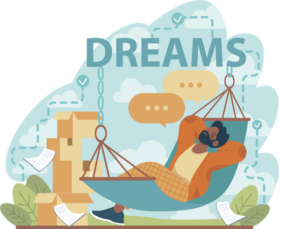 Man sleeping on hammock while dreaming for business  Illustration