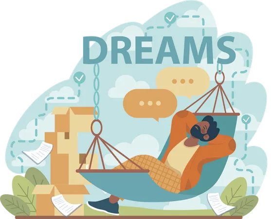 Man sleeping on hammock while dreaming for business  Illustration