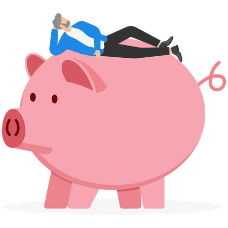 Pension Plan For Senior Retiree Retirement Savings Fund IRA Roth Or 401 K Wealth Management For Elderly Concept Happy Elderly Old Man Relax Lay Down On Wealthy Piggy Bank Pension Fund Illustration