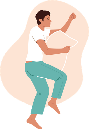 Man sleeping with pillow between Legs  Illustration
