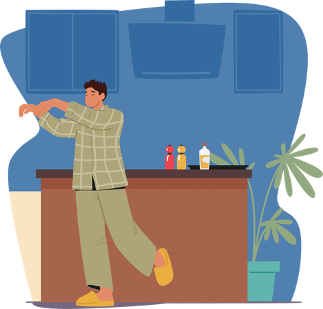 Man Sleepwalking In Cozy Home Interior  Illustration