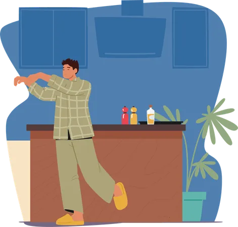 Man Sleepwalking In Cozy Home Interior  Illustration