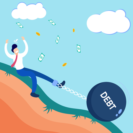 Man sliding down with debt ball  Illustration