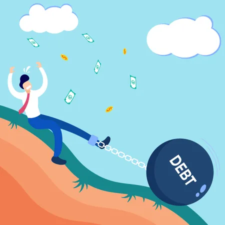 Man sliding down with debt ball  Illustration