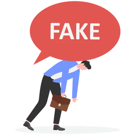 Man smashed to ground by fake news  Illustration