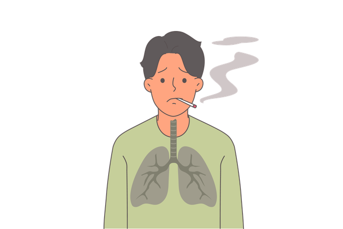 Man smoker with lung cancer suffers from nicotine addiction  Illustration