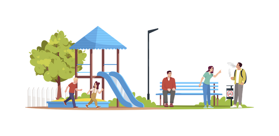 Man smoking at children playground Illustration