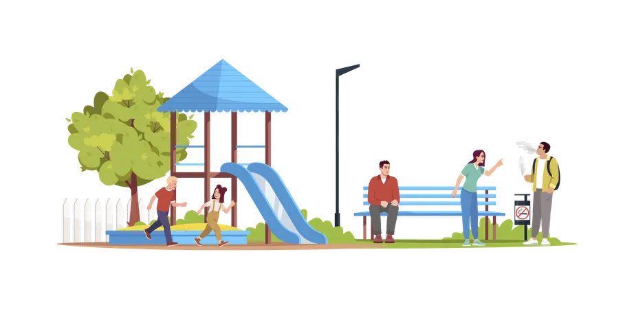 Man smoking at children playground  Illustration