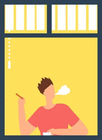 Man smoking at window  Illustration