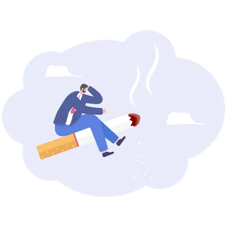Cartoon Man Smoking Cigarette Loading To Die Vector Illustration