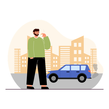 Man smoking cigarette in the streets Illustration