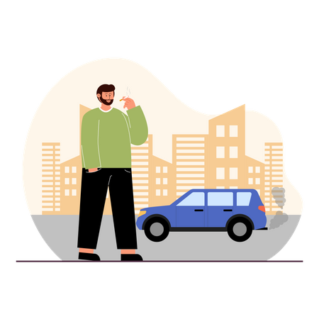 Man smoking cigarette in the streets  Illustration