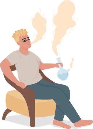 Man smoking glass pipe  Illustration