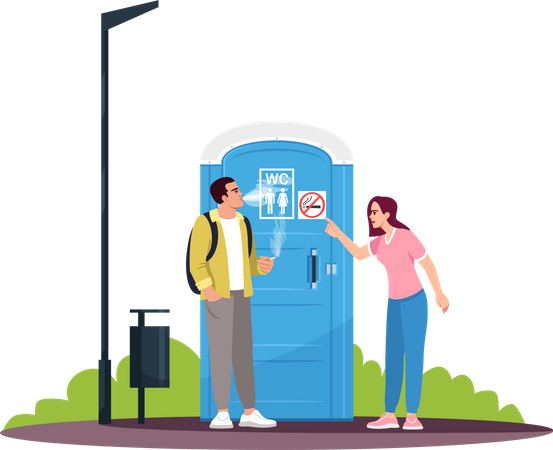 Man smoking next to a no smoking wc  Illustration