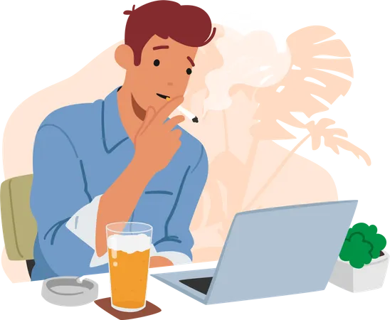 Man smoking while working  Illustration