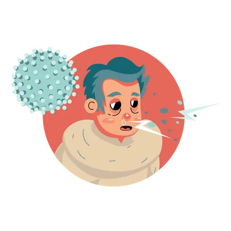 Man sneezing, cold Illustration