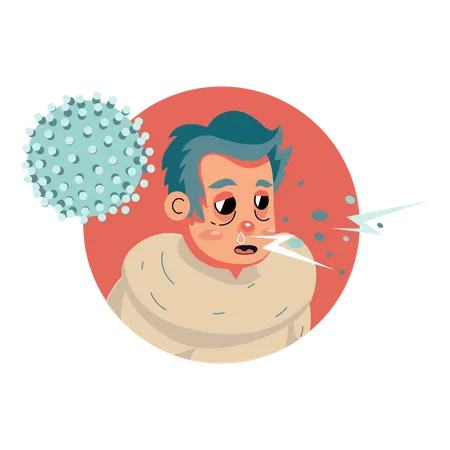 Man sneezing, cold  Illustration