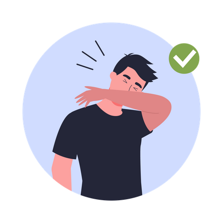 Man sneezing with hand in front Illustration