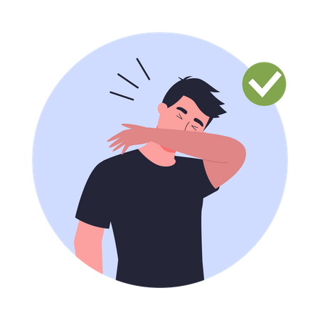 Man sneezing with hand in front  Illustration