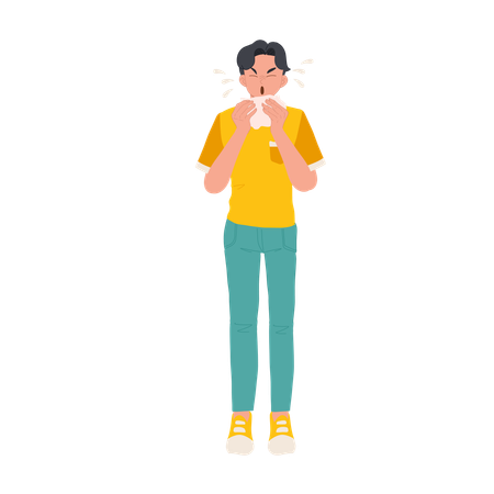 Man Sneezing With Tissue Paper  Illustration