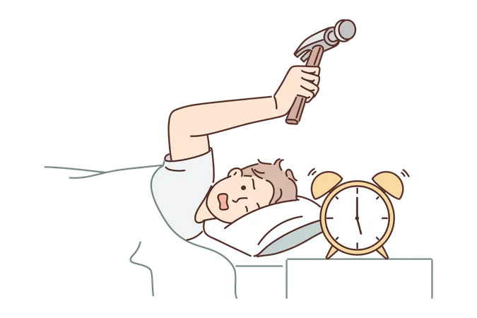 Man snoozing alarm  Illustration