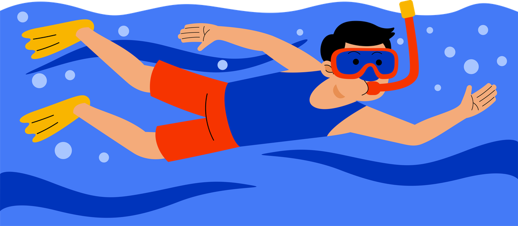 Man Snorkeling at Sea  Illustration