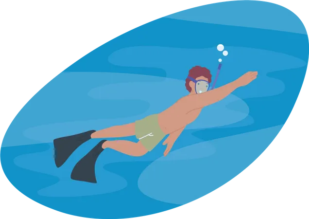 Man Snorkeling With Mask Exploring Underwater Wonders Discovering Vibrant Marine Life And Experiencing The Thrill Of Underwater Adventure Male Character Diving Cartoon People Vector Illustration Illustration