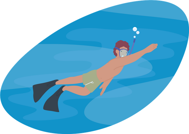 Man Snorkeling With Mask  Illustration