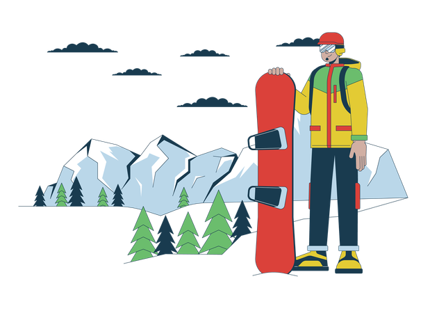 Man snowboarding vacation  Illustration