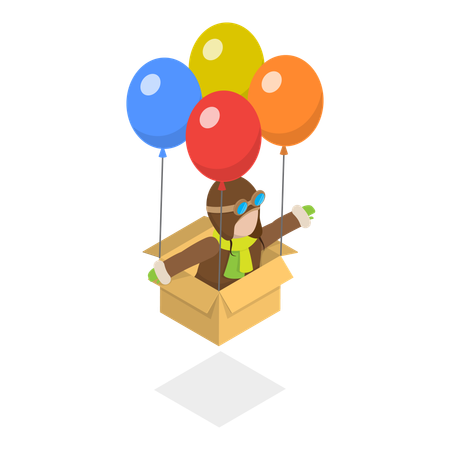 Man Soaring in the Sky with balloon  Illustration