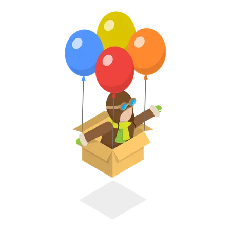 Man Soaring in the Sky with balloon  Illustration