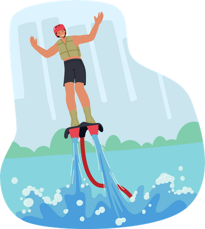 Man Soaring On Flyboard With Water Propulsion  Illustration