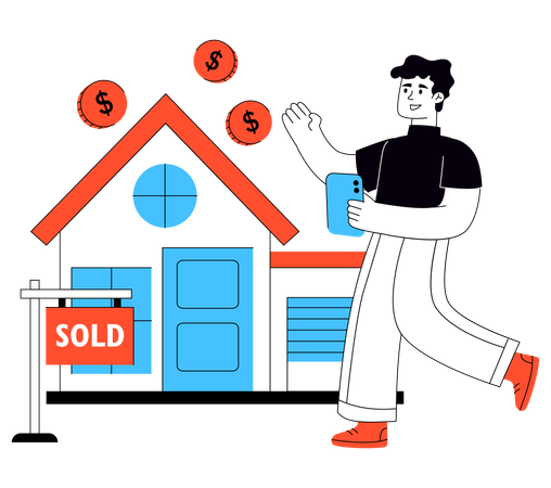 Man Sold Home  Illustration