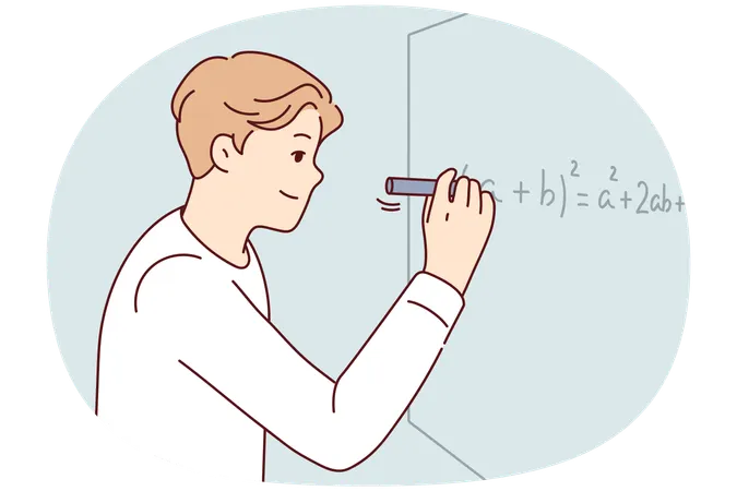 Man solves complex mathematical problems by completing tasks of university teacher  Illustration
