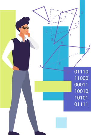 Man solving binary code  Illustration