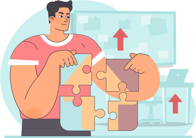 Man solving jigsaw puzzle  Illustration